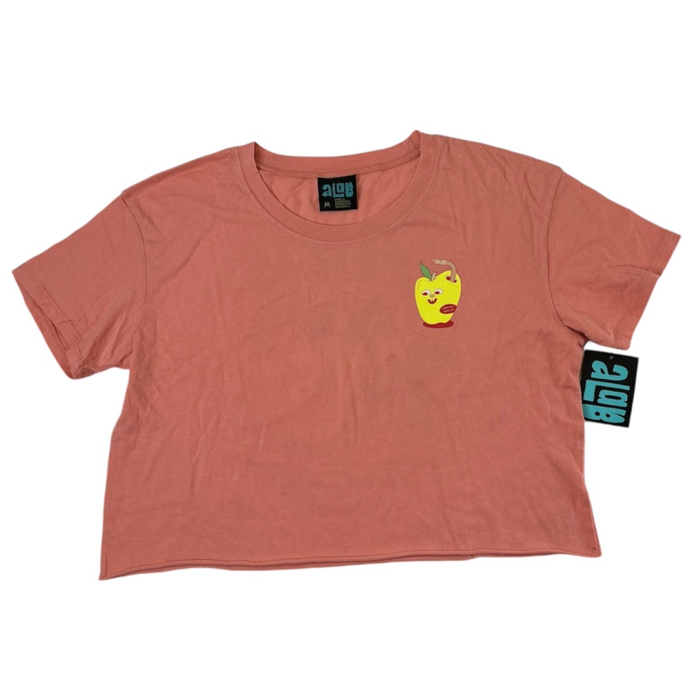 A-Lab Women's Ballina Fresh Fruit Graphic Salmon-Pink Crop-Top T-Shirt Size M